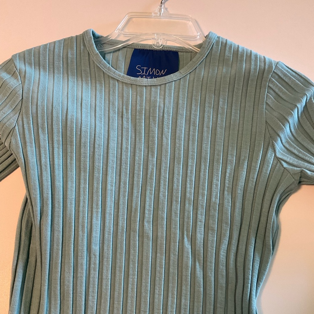 Simon Miller Long Ribbed Stretch Dress, Blue, Long Sleeve, Crew Neck, Sz XS - Picture 12 of 16